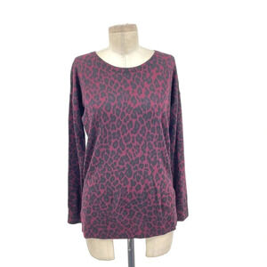 The Kooples Burgundy Leopard Animal Print‎ Merino Wool Sweater Size Medium